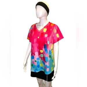 Colorful Abstract V Neck Tee, XXL